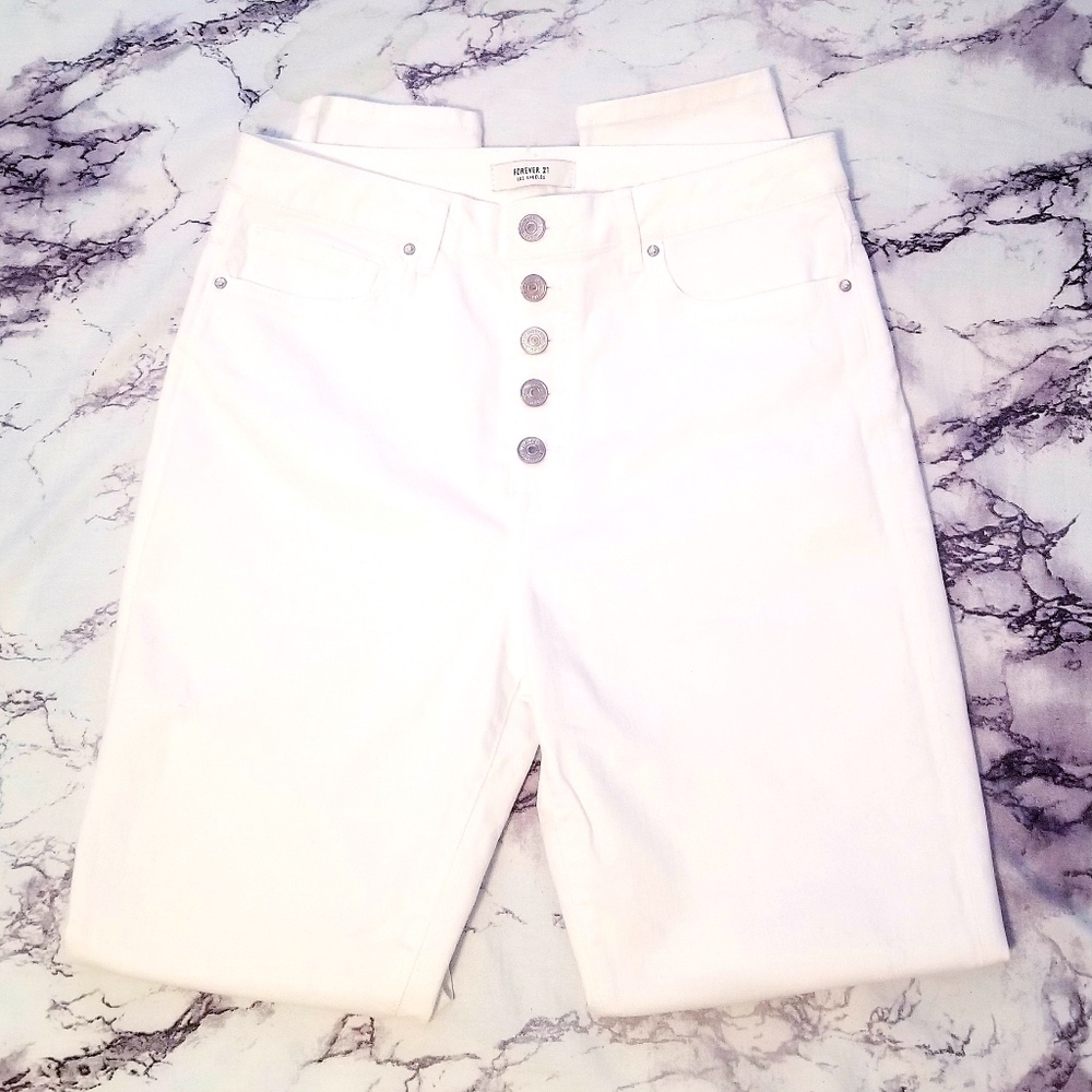White Button Fly Jeans